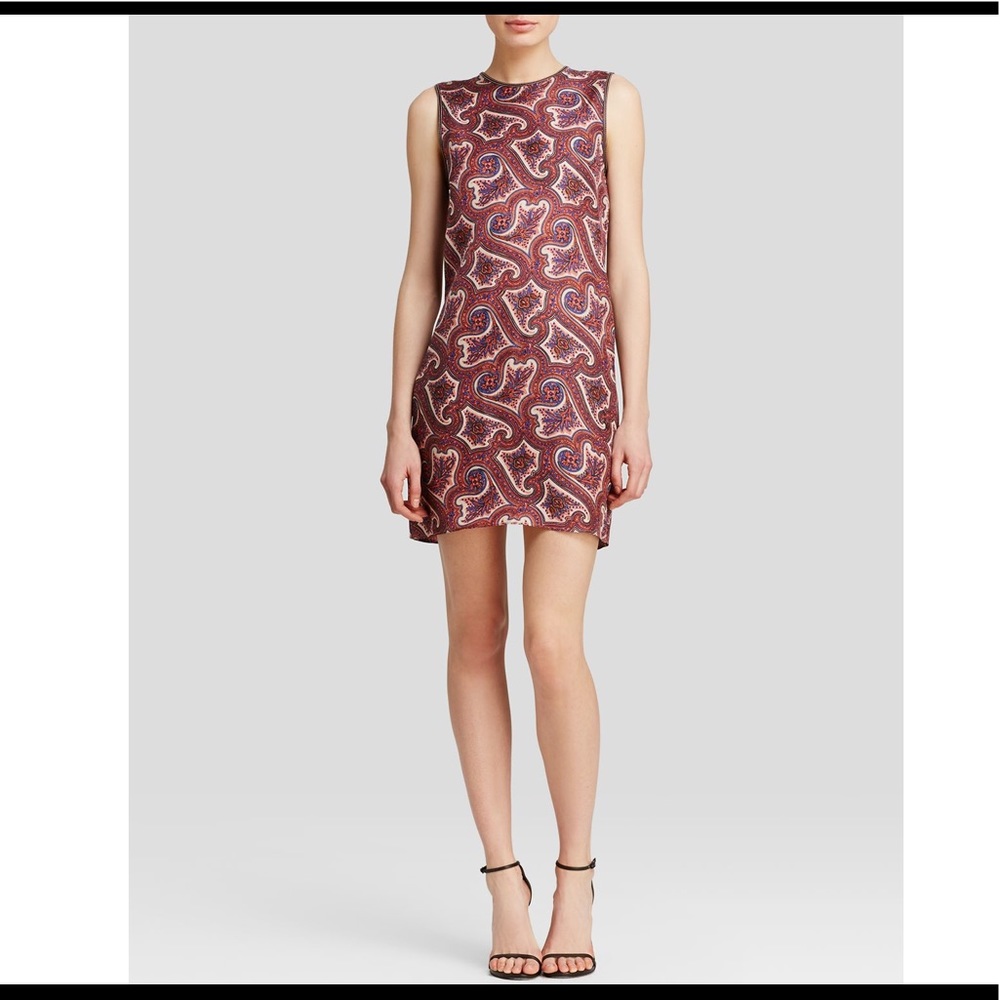 Theory leather-trimmed silk mini dress